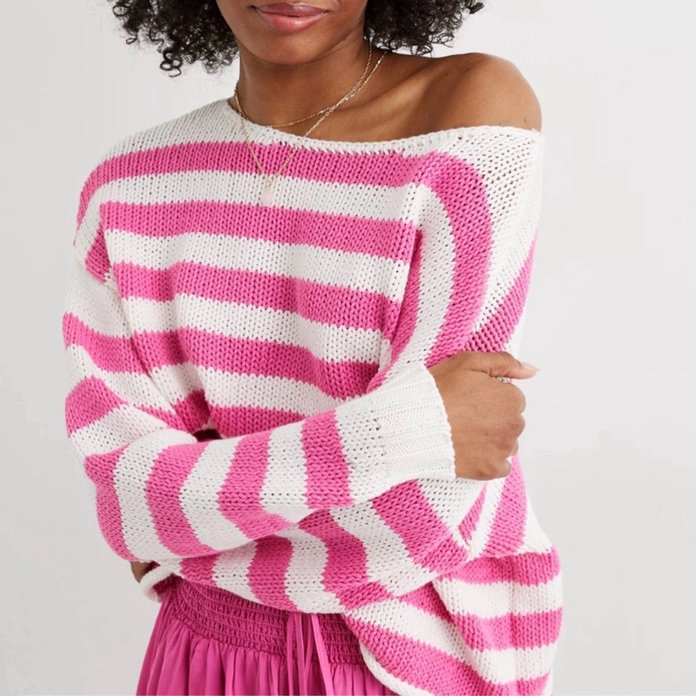 Aerie Pink and White Stripped Sweater Size Large